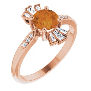 14K Rose Natural Citrine & 1/6 CTW Natural Diamond Ring