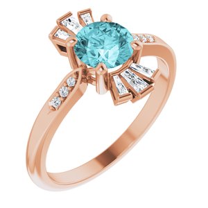 14K Rose Natural Blue Zircon & 1/6 CTW Natural Diamond Ring