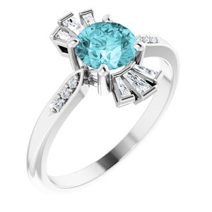 Platinum Natural Blue Zircon & 1/6 CTW Natural Diamond Ring