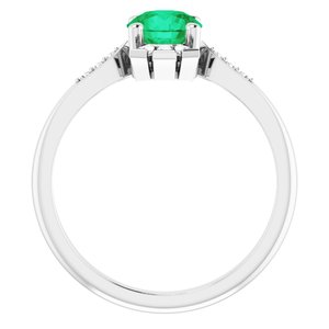 14K White Natural Emerald & 1/6 CTW Natural Diamond Ring
