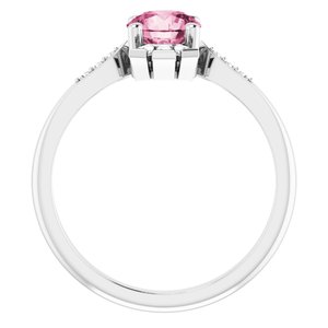 14K White Natural Pink Tourmaline & 1/6 CTW Natural Diamond Ring