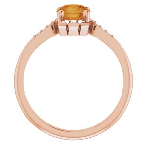 14K Rose Natural Citrine & 1/6 CTW Natural Diamond Ring