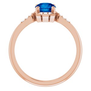 14K Rose Lab-Grown Blue Sapphire & 1/6 CTW Natural Diamond Ring