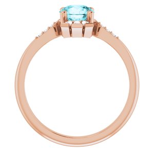 14K Rose Natural Blue Zircon & 1/6 CTW Natural Diamond Ring