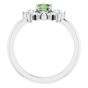 14K White Natural Green Tourmaline & 3/8 CTW Natural Diamond Ring