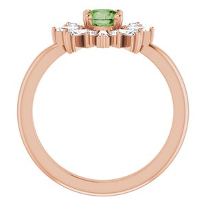 14K Rose Natural Green Tourmaline & 3/8 CTW Natural Diamond Ring