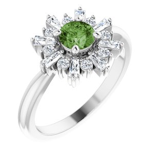 14K White Natural Green Tourmaline & 3/8 CTW Natural Diamond Ring