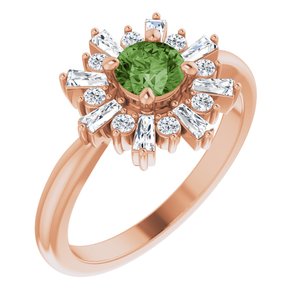 14K Rose Natural Green Tourmaline & 3/8 CTW Natural Diamond Ring