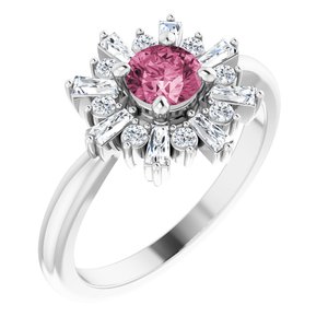 Sterling Silver Natural Pink Tourmaline & 3/8 CTW Natural Diamond Ring