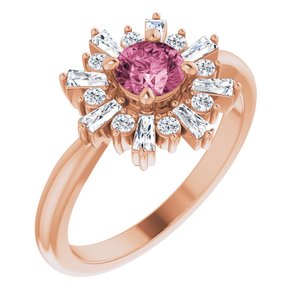 14K Rose Natural Pink Tourmaline & 3/8 CTW Natural Diamond Ring