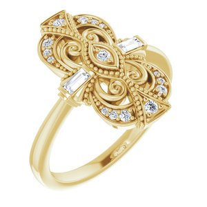 14K Yellow 1/5 CTW Natural Diamond Vintage-Inspired Ring