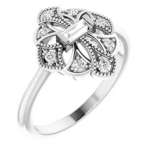 14K White 1/6 CTW Natural Diamond Vintage-Inspired Ring