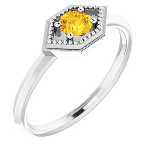 14K White Natural Yellow Sapphire Geometric Ring