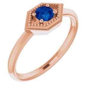 14K Rose Natural Blue Sapphire Geometric Ring