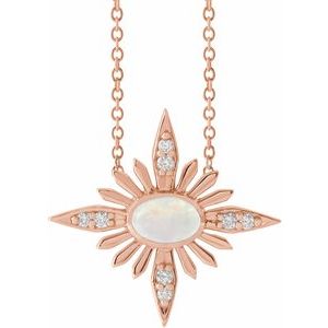 14K Rose Natural Ethiopian Opal & .08 CTW Natural Diamond Celestial 16-18" Necklace