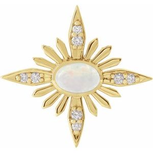 14K Yellow Natural Ethiopian Opal & .08 CTW Natural Diamond Celestial Pendant