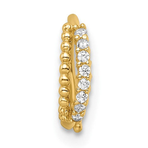 14k 18 Gauge Double Row Beaded and CZ Nose Ring / Ear Cuff