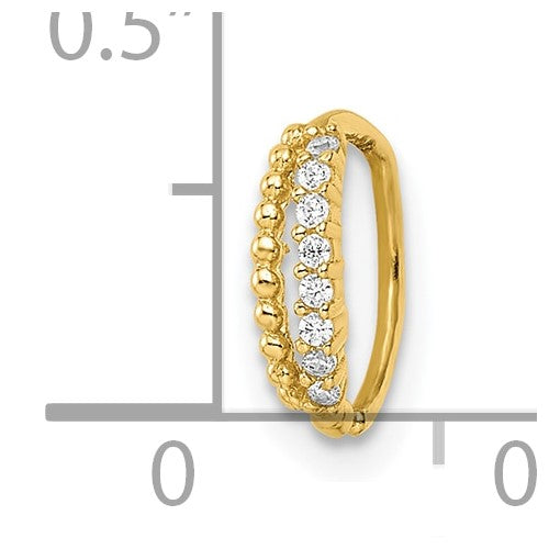 14k 18 Gauge Double Row Beaded and CZ Nose Ring / Ear Cuff