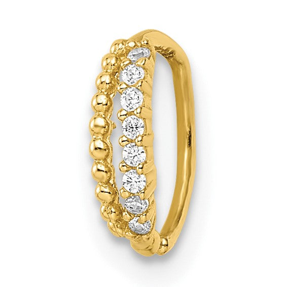 14k 18 Gauge Double Row Beaded and CZ Nose Ring / Ear Cuff