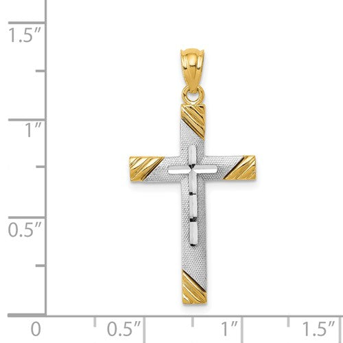 14K with Rhodium Cross Pendant - Bijouterie Classique