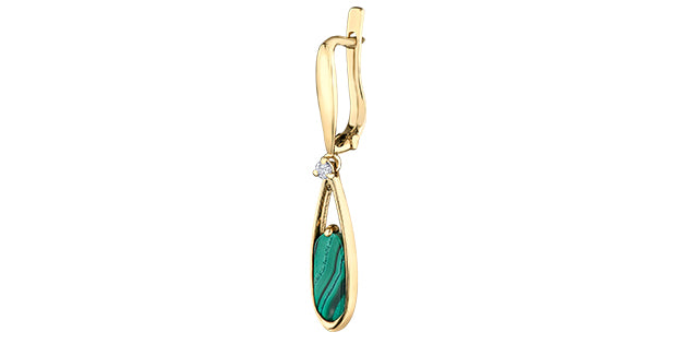 Malachite & diamonds 10KT Yellow Gold Leverback Earrings - Bijouterie Classique