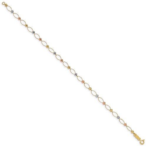 14K Tri-color Oval Link Tri-color Mirror Beads Bracelet