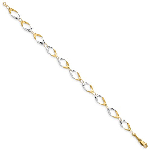 14K and White Rhodium Oval Link Chain Bracelet