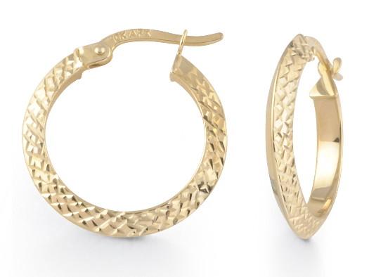 Gold hoop Earrings 10K Yellow Gold with Diamond Cut