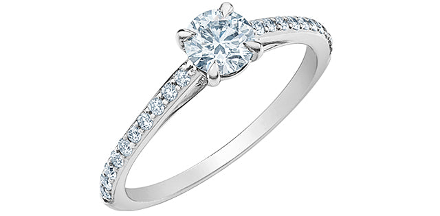 Lab-Grown Diamond Accented Solitaire 14K White Ring - Bijouterie Classique