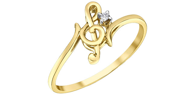 Music Note10K Yellow Gold Diamond Ring - Bijouterie Classique