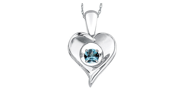 Dancing Gemstone Heart Necklace in Sterling Silver with 18 in Small box chain