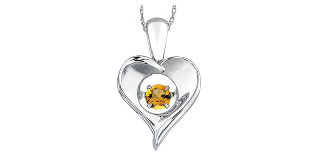 Dancing Gemstone Heart Necklace in Sterling Silver with 18 in Small box chain