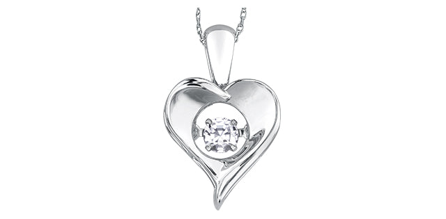 Dancing Gemstone Heart Necklace in Sterling Silver with 18 in Small box chain