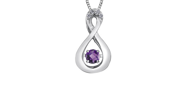 10K White Infinity with Dancing Gemstone on 18" small curb Chain - Bijouterie Classique
