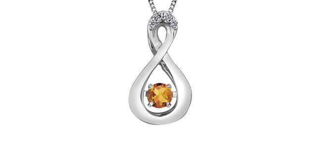 10K White Infinity with Dancing Gemstone on 18" small curb Chain - Bijouterie Classique