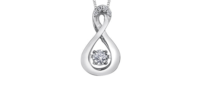 10K White Infinity with Dancing Gemstone on 18" small curb Chain - Bijouterie Classique