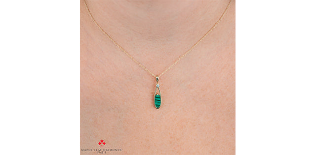 Malachite & diamonds Pendent with 18in small rolo chain with lobster clasp - Bijouterie Classique