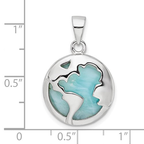 Sterling Silver Rhodium-plated Polished Larimar World Pendant