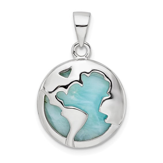 Sterling Silver Rhodium-plated Polished Larimar World Pendant