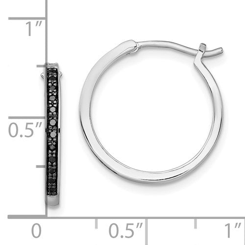 White Night Sterling Silver Rhodium-plated Black Diamond Hoop Earrings