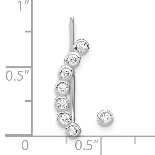 Sterling Silver Rhodium-plated CZ 1 Ear Climber and 1 Stud Earring - Bijouterie Classique