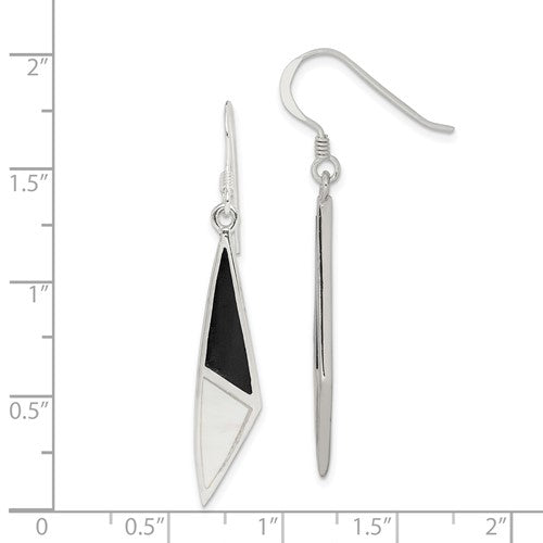 Sterling Silver Polished Onyx and Mother of Pearl Dangle Earrings