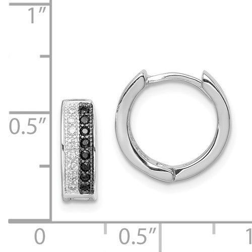 Sterling Silver RH-plated White and Black CZ Hinged Hoop Earrings
