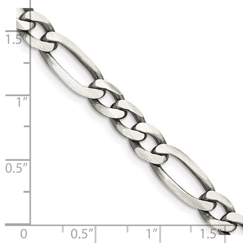Sterling Silver Antiqued 6.5mm Figaro Chain - Bijouterie Classique