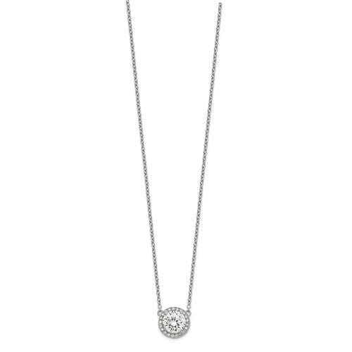 Sterling Silver Rhodium-plated Round CZ Halo with 1in ext Necklace
