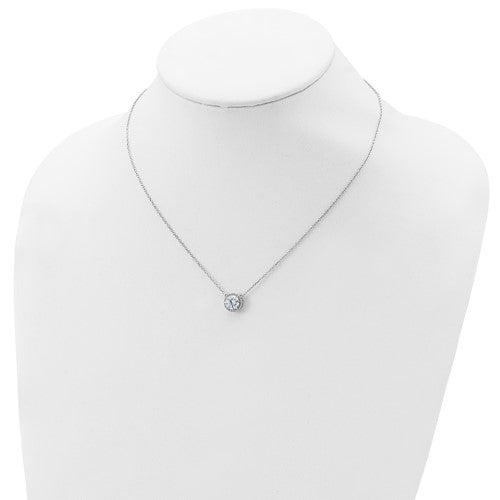 Sterling Silver Rhodium-plated Round CZ Halo with 1in ext Necklace