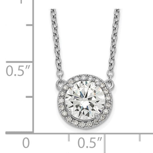 Sterling Silver Rhodium-plated Round CZ Halo with 1in ext Necklace