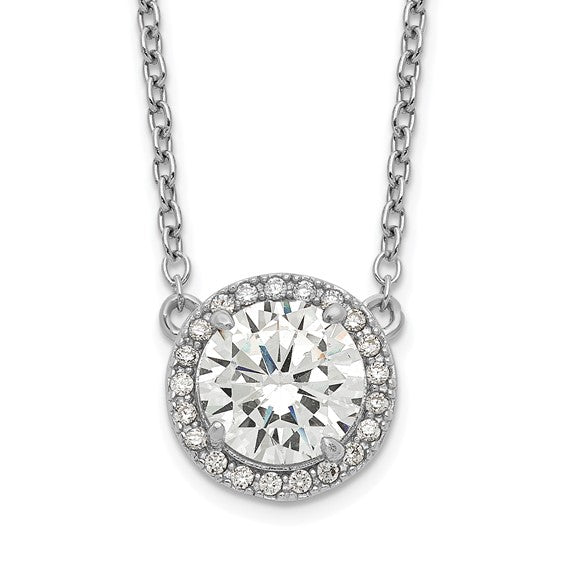 Sterling Silver Rhodium-plated Round CZ Halo with 1in ext Necklace