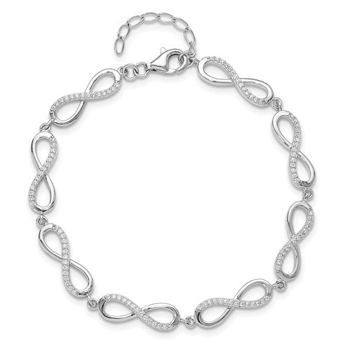 Sterling Silver Rhod-plated CZ Infinity Link with 1in ext. Bracelet