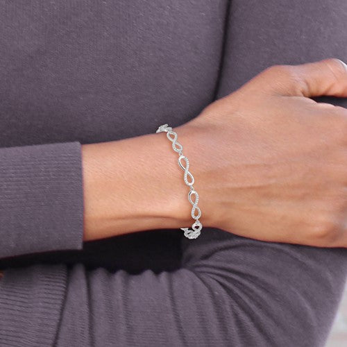 Sterling Silver Rhod-plated CZ Infinity Link with 1in ext. Bracelet